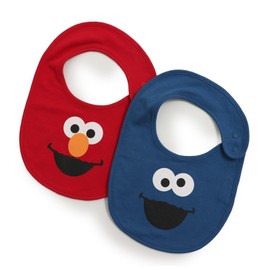 chil2 SesameStreet Bib, Set of 2, Bib for Kids, Babies, Boys, Girls, 100% Cotton, Elmo, Cookie Monster, RE, Free size