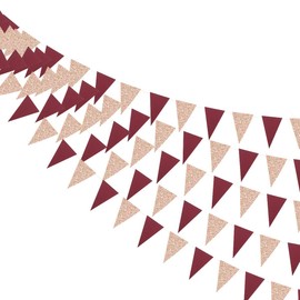 Pink Blume 40 Ft Decorations Bordeaux Red Banner Paper Double Sided Champagne Triangle Gold Flag Zigolo Pennant for Wedding Anniversary Wedding Birthday Party