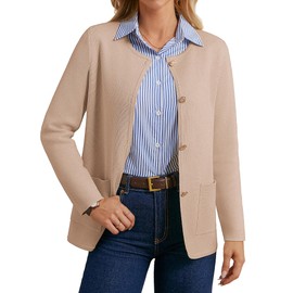 GRACE KARIN Knit Cardigan for Women Crew Neck Button Down Sweaters Blazer Trendy Casual Sweater with Pockets Khaki XXL