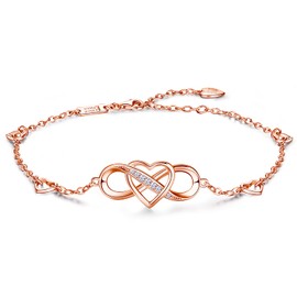 Ankle Bracelet for Women 925 Sterling Silver Anklet for Women Infinity Heart Ankle Bracelet White Gold Plated Love Charm Adjustable Large Bracelet Gifts for Women s Wife (B-rose gold)