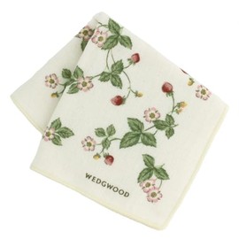WEDGWOOD 000113-0003-03 Wedgwood Front Gauze Cloth Towel Handkerchief, Wild Strawberry (White) [100% Cotton] Women's Hand Towel, Approx. 9.8 inches (25 cm)