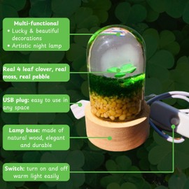 BAQDOVAVN Resin 4 Leaf Clovers Night Light, Handmade Floral Night Light, 3D Flower Lamp, Four Leaf Clover Real Nightlight with Switch, St Patrick's Day, Shamrock Led (Small)