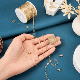 Magibeads 16.4ft Gold Plated Paperclip Chain Soldered Jewelry Chain Kit 6x3 Brass Cable Chain Stainless Steel Jump Rings Lobster Clasps for Crafts DIY Bracelet Jewelry Making Findings