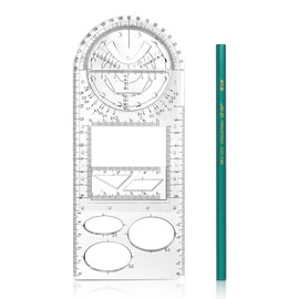 Vicloon Geometric Ruler, Multifunctional Geometric Ruler, Transparent Mathematics Drawing Ruler, Design Ruler, Drawing Template for Geometric Drawing, Measuring Instruments for School, Office
