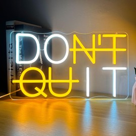 DON'T QUIT Neon Sign for Wall Decor, Led Neon Light Sign Party Decorations, Dimmable Led Light for Bedroom, Office, Gym, Man Cave, Gamer Room Decor, USB Powered, 15.7 * 9 in, Yellow/White