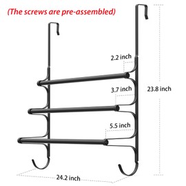 Over The Door Towel Rack, Extendable Triple Towel Storage Holder with Hooks, 24.02 Inches Towel Bar Hanger Towel Racks for Bathroom (Black)