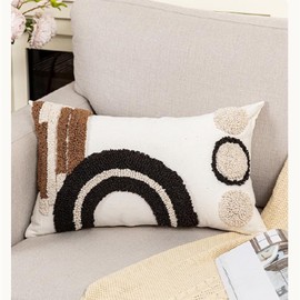 RinRinfam Boho Abstract Tufted Lumbar Pillow Cover 12x 20, Geometric Rainbow Cottagecore Decor Linen Pillow Cushion Case, Neutral Accent Farmhouse Home Decor for Outdoor Couch Bedroom Car Brown