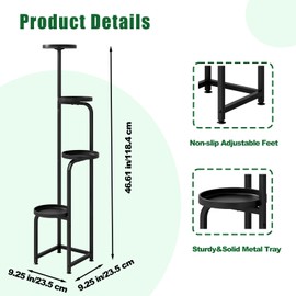 INGIORDAR Plant Stand Indoor Outdoor 4 Tier Metal Plant Shelf for Multiple Plants Corner Flower Holders for Living Room Balcony Bedroom Patio Garden, Black (Black, 4-Tier)