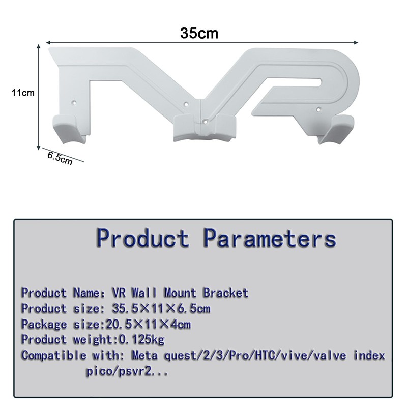 VR Headset and Controller Wall Mount Storage Stand Hook (White)