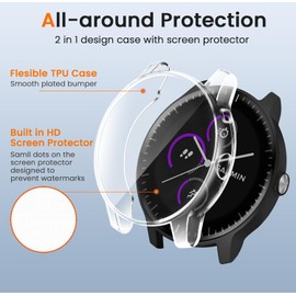 ivoler 3 Pieces Case with Screen Protector for Garmin Vivoactive 3 Music (Not Vivoactive 3), Full Coverage, Shockproof, Scratch-Resistant, Protective Case, Ultra Thin, Soft TPU Screen Protector, 2 Clear + 1 Black