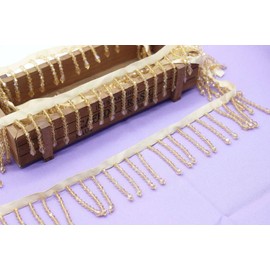 Yalulu 2 Yards Beaded Fringe Trim, 2.1inch Wide Crystal Beads Tassel Lace Ribbon, Tassel Trim Fringe Fabric DIY Craft Sewing Accessory (Gold)
