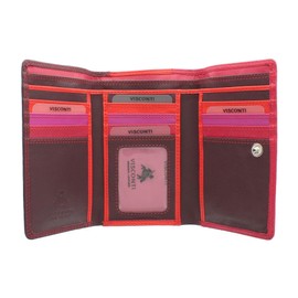 Visconti Rainbow Collection BORA Tri-Fold Leather Purse RB43 Plum Multi