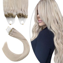 Ugeat Micro Loop Human Hair Extensions 16Inch Micro Ring Hair Extensions Remy Hair 100Gram #60A White Platinum Blonde Micro Hair Extensions Real Human Hair