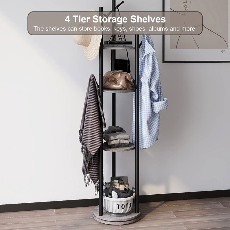 Espelism Rotary Coat Rack Freestanding Metal Coat Hall Tree Stand