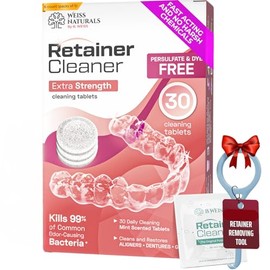 Weiss Naturals Retainer Cleaner Tablets, Remove Stains, Odors & Plaque, PERSULFATE FREE & DYE-FREE Night Guard & Denture Cleaner 1-Month Supply, 30 Mint Scented Tablets