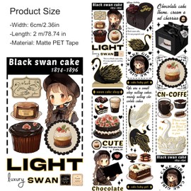 Vintage Floral Tapes,Craft Tape,Handbook Decoration Sticker, Handbook Tape with Plant Decoration Stamping Crafts,DIY Gift Wrapping Crafts for Scrapbooking Supplies Party Decorations Books (Swan)