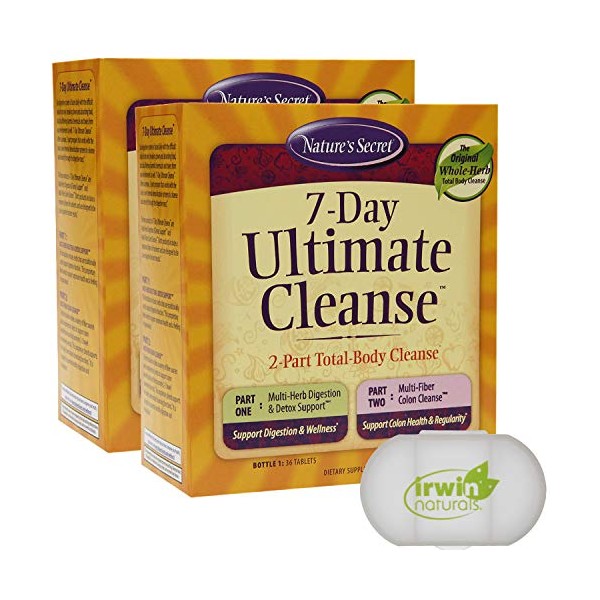 Nature's Secret 7 Day Ultimate Cleanse - 2 Part Total Body Cleanse Promotes Healthy Digestion & Elimination with Detox Blend & Colon Cleanse, 2 Packs of 72 Tablets, with a Pill Case