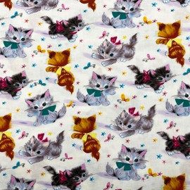 Quiltable 1 Yard (Pre-Cut) 43" x 36" (109cm x 91cm) Floral Cotton Quilting Sewing Fabric, DIY Sewing Patchwork Supplies for Face mask Clothing Handmade Craft&Home Decoration (Cute Cats 3)