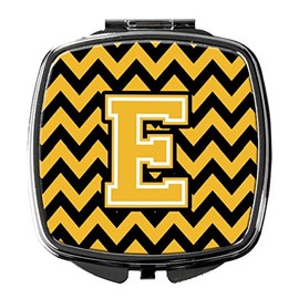 Caroline's Treasures CJ1053-ESCM Letter E Chevron Black and Gold Compact Mirror, Decorative Travel Makeup Mirror for Women Girls Gifts Pocket Makeup Mirror Folding Handheld,