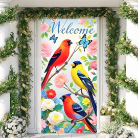 BlissYard Welcome Spring Door Cover Banner 71x35 Inch Hummingbird Door Banner Front Door Decorations Door Cover Sign Photo Background for Spring Porch Sign Indoor Outdoor Holiday Decor