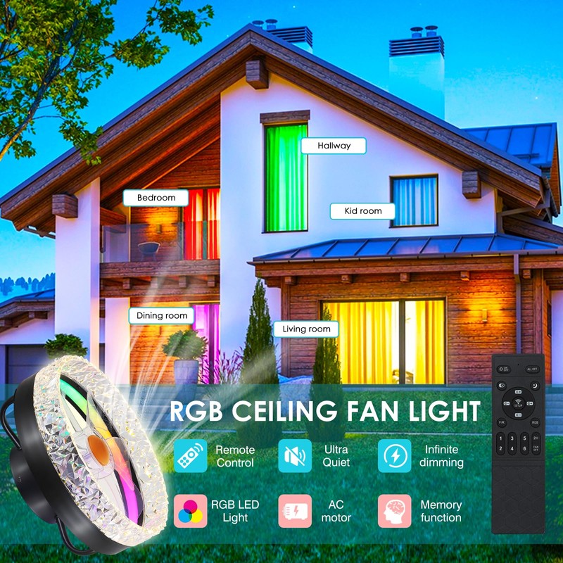 Mpayel RGB Ceiling Fans with Lights and Remote, 13'' Low