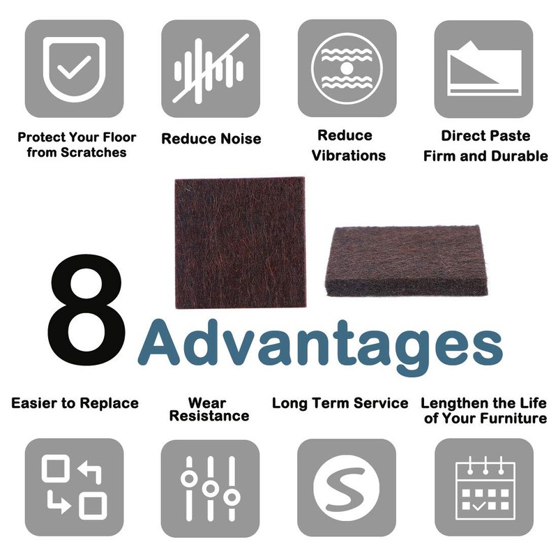 uxcell 16pcs Furniture Pads Square 3/4" Self-stick Non-slip Anti-scratch Felt