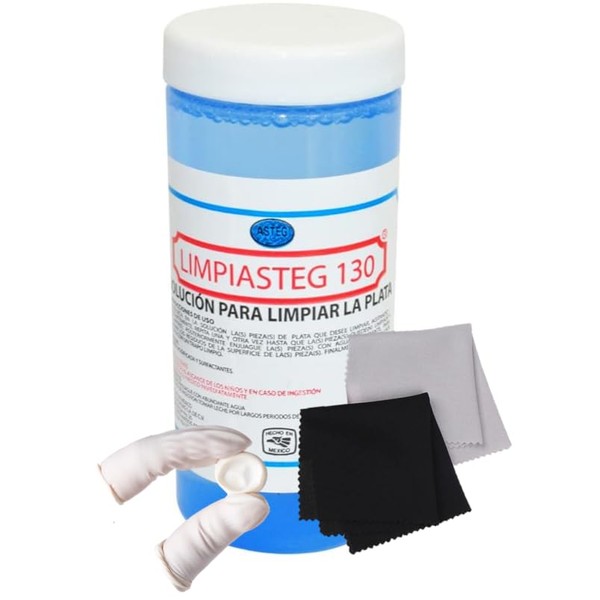 DECLAF Liquido Limpiasteg para Limpiar Plata. Incluye 2 paños limpiadores