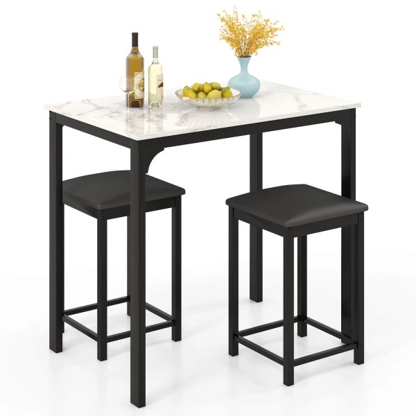 Costway 3 PCS Counter Height Dining Set Faux Marble Table