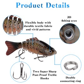 Fishing Lures for Bass 3.94" Multi Jointed Swimbaits Slow Sinking 7 Segmented Hard Fishing Lure Fishing Tackle Kits Lifelike for Carp Bass Pike