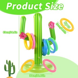 9 PCS Cactus Ring Toss Game Set, Inflatable Cactus Toy Reusable with 8 Ring, Party Toss Game, Hawaii Party Decor Swimming Pool Toy, Indoor Outdoor Toys Gift for Kids Family