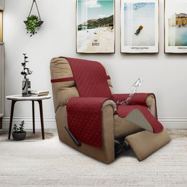 ISSUNTEX Double Protection 100% Waterproof Recliner Covers for Living Room, Reversible Furniture Protector Recliner Couch Sofa Slipcover for Dogs, Pets, Kids (Recliner, Christmas Red/Beige)