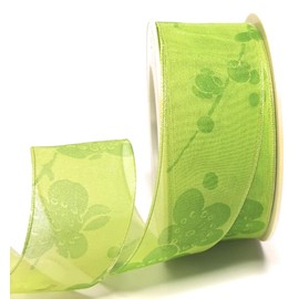 Ribbon 20 m x 40 mm Green Organza Flowers Flowers Decorative Ribbon Gift Ribbon [10836]
