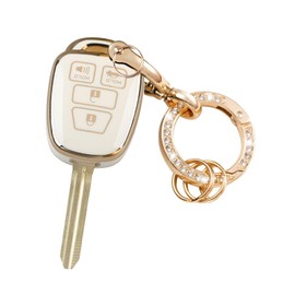 LEERLY Key Fob Cover with Anti-Lost Keychain Compatible with Toyota Corolla 2014 2015 2016 2017 2018 2019 Camry 2014-2017 Tacoma 2016-2018 White