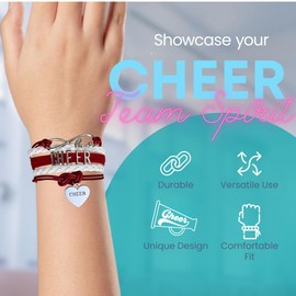 Sportybella Cheer Charm Bracelet- Infinity Love Adjustable Cheerleading Jewelry in Team Colors For Cheerleader (Maroon/White)