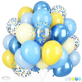 Yellow Blue Balloons, 12 Inch Blue and Yellow Balloons Set Pastel Blue Yellow Balloons Metallic Blue Confetti Balloons for Kids Cartoon Sponge Theme Birthday Baby Shower Sponge Bob Party Supples