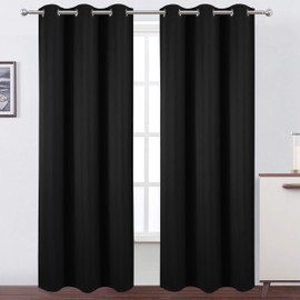 LEMOMO Black Thermal Blackout Curtains/42 x 84 Inch/Set of 2 Panels Room Darkening Curtains for Bedroom