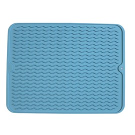 Dependable Industries Silicone Drying Mat, 16"x12" - Grooved Design, Heat-Resistant, Non-Slip, BPA-Free - For Dishes, Cutlery, Pots, Pans (Sky Blue)
