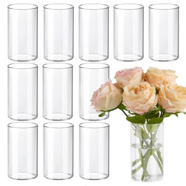 TBWIND 12pcs Glass Cylinder Vases for Centerpieces, Clear Vases for Wedding Decorations and Indoor Home Decor, 6 Inch Tall Glass Flower Vases, Hurricane Candle Holder for Table Shelf
