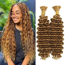 WOWANGEL Boho Braids Human Hair Extensions, Knotless Boho Braiding Hair for Curly Bohemian Styles​,18 Inch Deep Wave Human Hair Bundles (100g),Honey Blonde(27#)