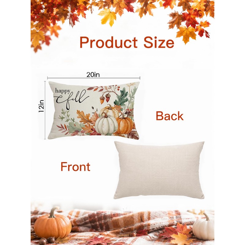 Fall Pillow Covers 12x20 Set of 1 Linen Farmhouse Rustic