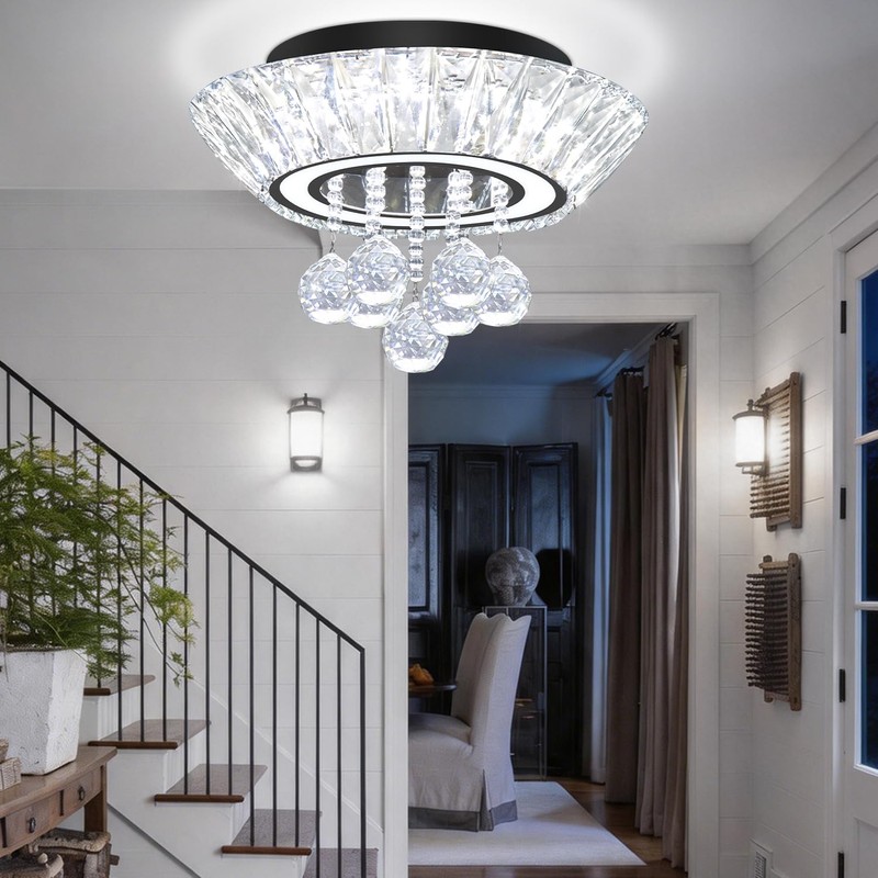 IDEQUY Modern Led Crystal Chandelier for Living Room Crystal Raindrop
