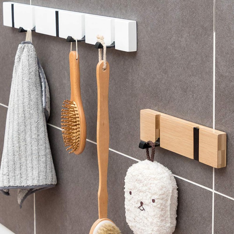 YunNasi Bamboo Coat Rack with Foldable Hooks Wall Coat Rack