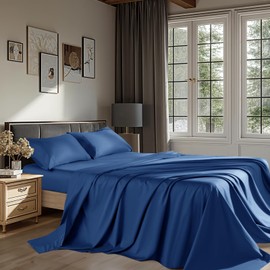 REDASW 100% Cotton Sheet Set 4 Pcs Queen Size Egyptian Cotton Sheets 1200 Thread Count Soft Breathable Sheet Set with 16" Deep Pocket Fitted Sheet (Queen, Navy Blue)