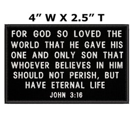 John 3:16 Bible Verse Patch Iron-on Embroidered Applique for Clothing Vest, Sew-on Decorative Embroidery, Badge Emblem, Christian Bikers Souvenir, Outdoor Patches, Religious, Jesus, Scripture, Inspire