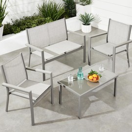 Best Choice Products 4-Piece Outdoor Textilene Patio Conversation Set, Backyard Furniture w/Loveseat, Coffee Table, Steel Frame - Gray/Gray