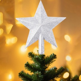 4.3 Inches Glitter Star Mini Christmas Tree Topper Shatter-Proof Small Christmas Tree Decoration Treetop for Holiday Ornament or Home Décor (Silver)