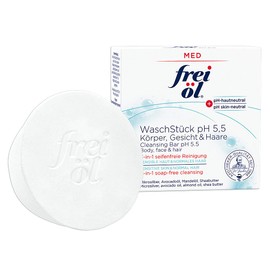 frei öl MED Wash Piece pH 5.5, 3-in-1 Soap-Free Cleansing for Body, Face and Hair, pH Neutral, Microbiom-Friendly, Microsilver, Almond Oil, Avocado Oil, Vegan, Facial Cleansing 90g
