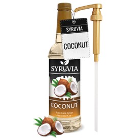 Syruvia Coconut Syrup – Coconut Coffee Syrup Flavor, 25.4 fl oz, Kosher, Gluten Free, Perfect for Coffee, Drinks, Soda, Desserts, and More, With Syrup Pump