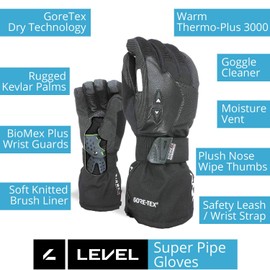 Level Men's Super Pipe Gloves, Gore-Tex Black, 9