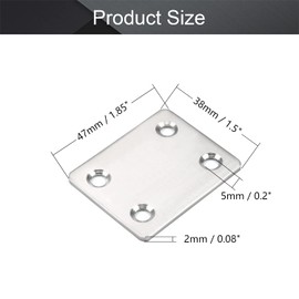 MroMax 10PCS Straight Bracket Stainless Steel 1.85" x 1.5"Flat Brace Fastener Brackets Corner Protector Support for Wall Furniture